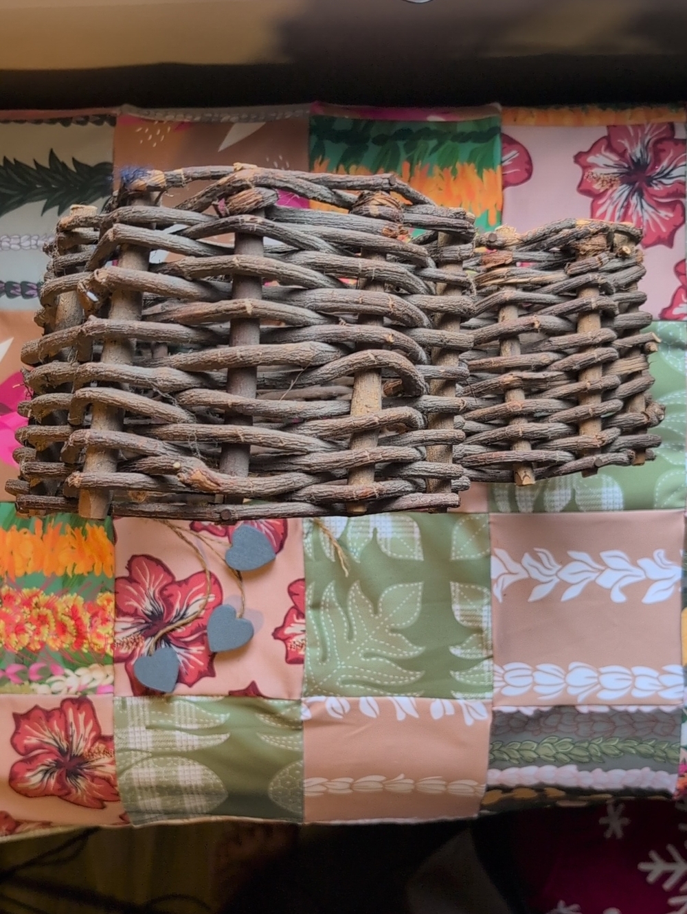 Woven Heart Shaped Decorative Basket - Brown - Picture 2 of 5
